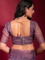 Purple Linen Silk Digital Print Saree